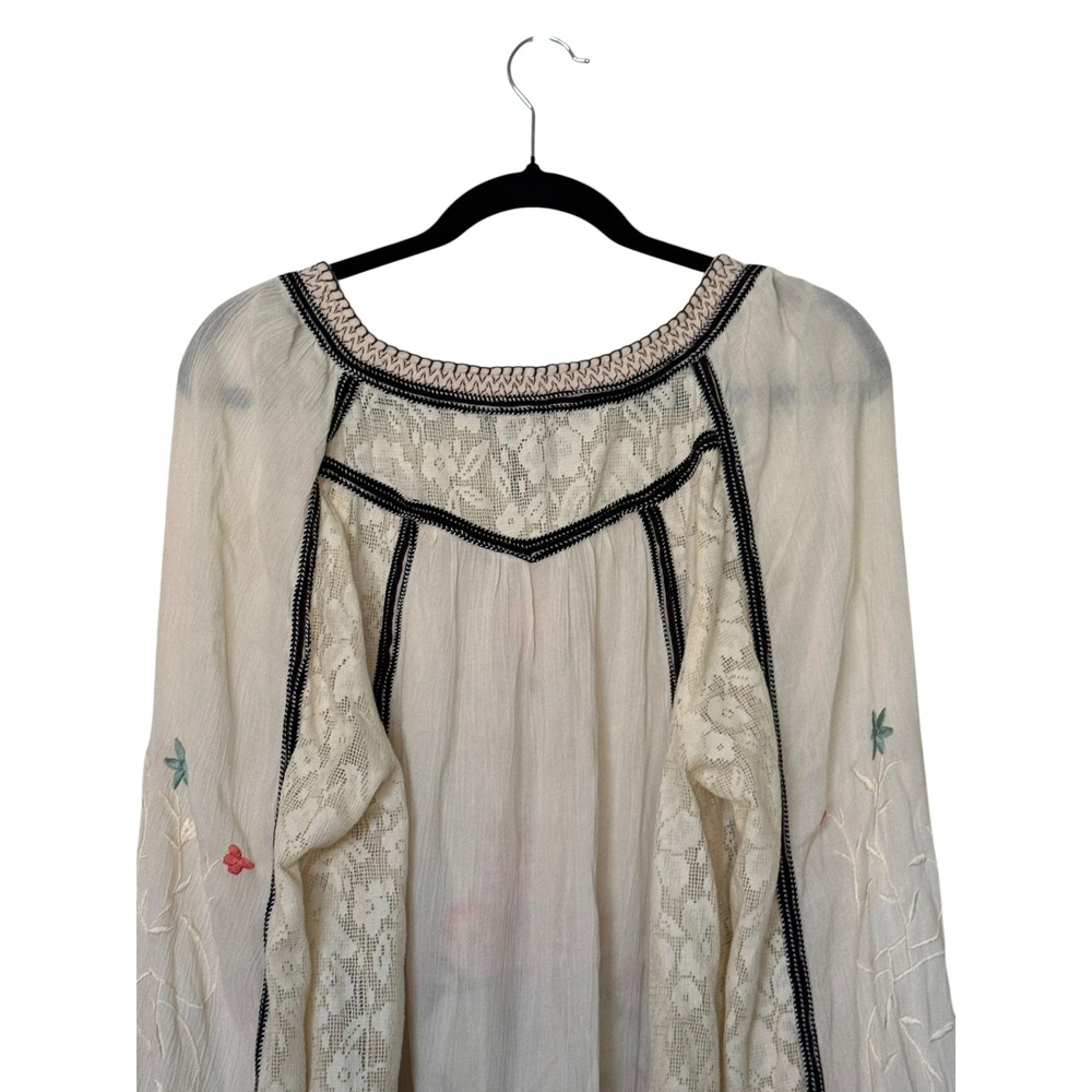 Free People Embroidered Lace Tiger Lily Peasant Blouse Ivory Floral Top M Boho - Picture 12 of 14